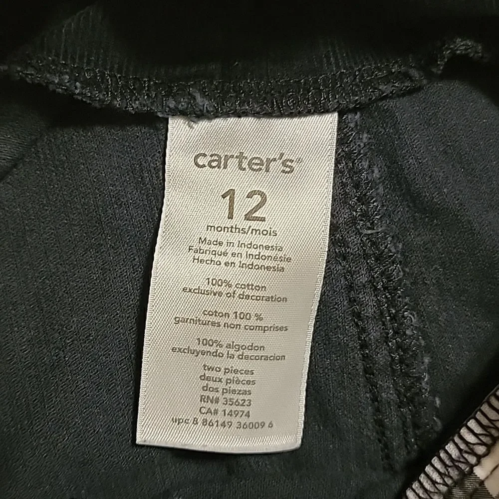 CARTER'S BLACK CORDUROY OVERALLS WITH REINDEER AND PLAID CUFFS, SIZE 12 …